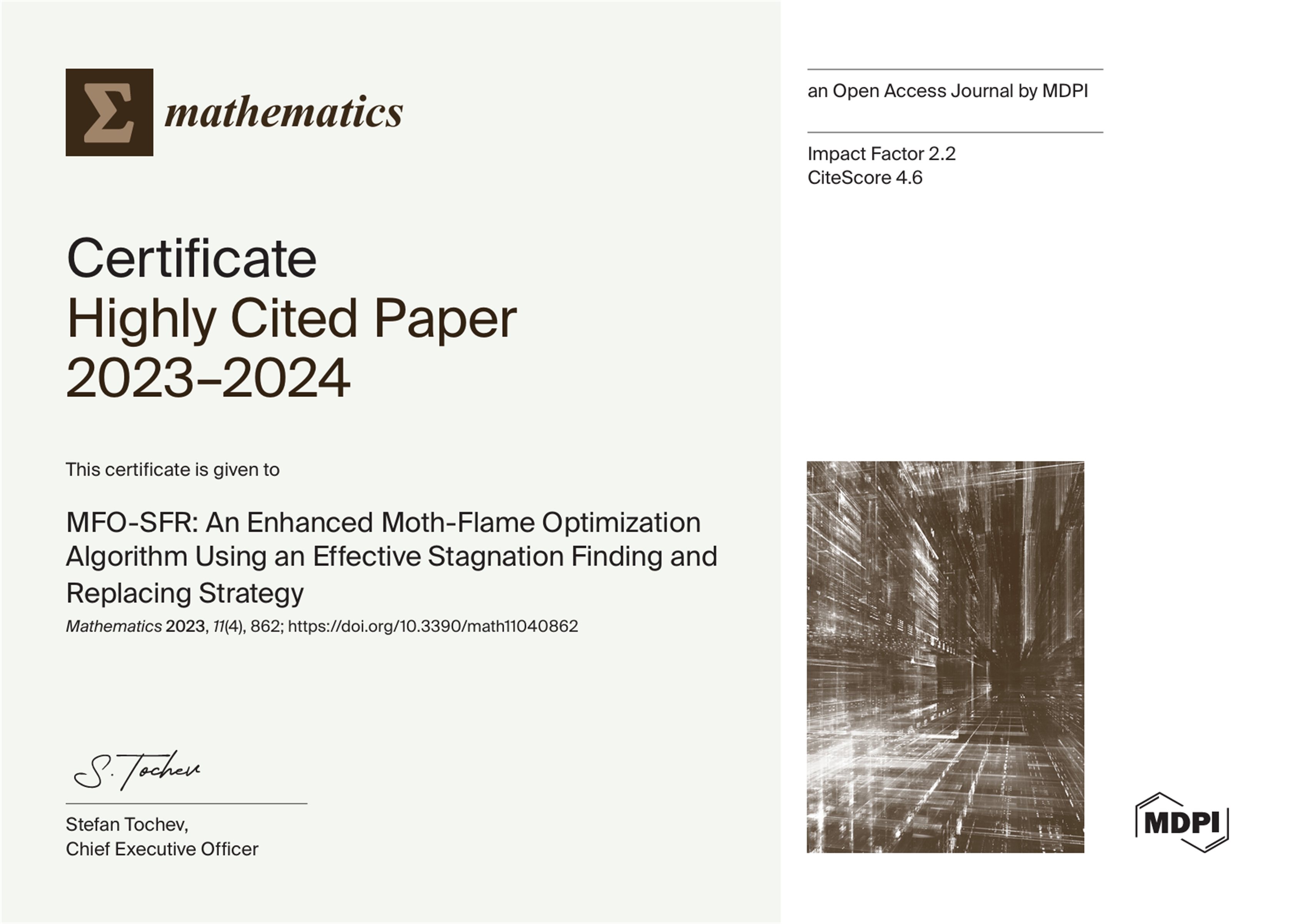 MFO-SFR Certificate Highly Cited Paper 2023–2024